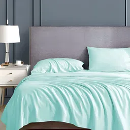 Bevi Turquoise Blue Solid 180 TC Single Bedsheet With 1 Pillow Covers-15