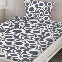 Innovative Edge Grey Floral Printed Cotton 160 TC Single Bedsheet With 1 Pillow Cover-image-20