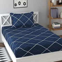 RRC Blue & White Geometric 144 TC Single Bedsheet with 1 Pillow Cover-picture-37