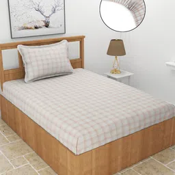 MORADO Brown & Grey Geometric Cotton Fitted 210 TC Single Bedsheet With 1 Pillow Cover-picture-18