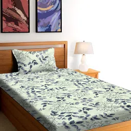 RRC Grey & White Floral 144 TC Single Bedsheet with 1 Pillow Covers-image-78