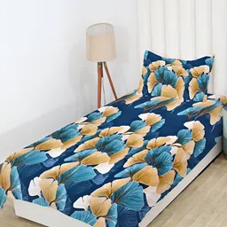 RD TREND Blue & Brown Floral Cotton 210 TC Single Bedsheet With 1 Pillow Cover-picture-40