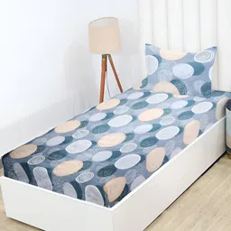 RD TREND Blue Floral 210 TC Cotton Single Fitted Bedsheet with Pillow Covers-image-6