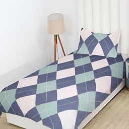 RD TREND Green & Blue Geometric Printed 210 TC Cotton Single Bedsheet with 1 Pillow Covers-image-90