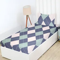 RD TREND Green Geometric Printed 210 TC Fitted Cotton Single Bedsheet with 1 Pillow Covers-image-97