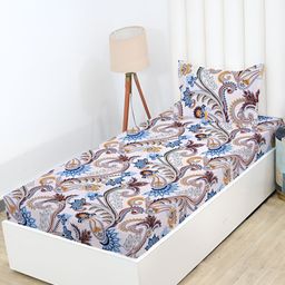 RD TREND White Paisly Printed 210 TC Fitted Cotton Single Bedsheet with 1 Pillow Covers-picture-17
