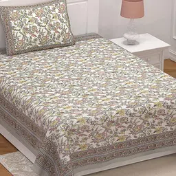 EasyGoods Grey & White Floral Cotton 210 TC Single Bedsheet With 1 Pillow Cover-image-58