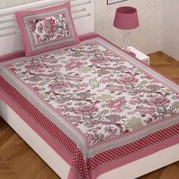 EasyGoods Ethnicsingle Pink & White Floral Cotton 210 TC Single Bedsheet & 1 Pillow Cover-image-86