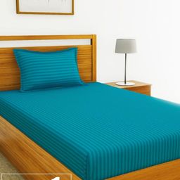 BIANCA Striped 210 TC Cotton Single Bedsheet with 1 Pillow Covers-image-1