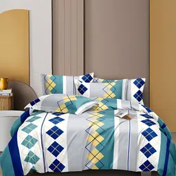 DECOREZA Blue Geometric Printed Cotton 300 TC King Bedsheet with 2 Pillow Covers-image-61