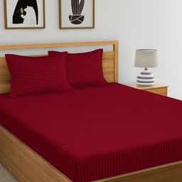 My Room Maroon Striped 300 TC King Bedsheet with 2 Pillow Covers-image-52