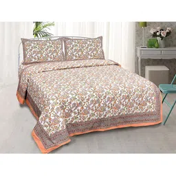 EasyGoods Orange & White Floral 240 TC Pure Cotton King Bedsheet with 2 Pillow Covers-image-8