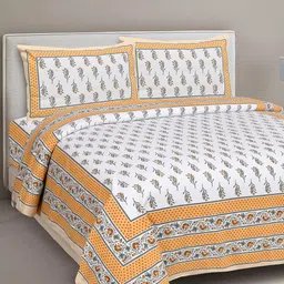 EasyGoods White & Yellow Floral Printed Cotton 300 TC King Bedsheet with 2 Pillow Covers-picture-17