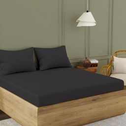Himeya Grey Cotton 300 TC King Bedsheet With 2 Pillow Covers-image-85