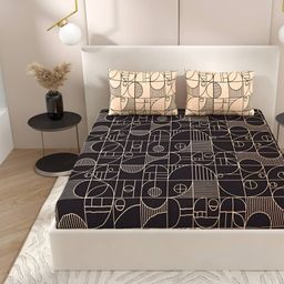 Jinaya's Brown & Beige Geometric 300 TC Cotton King Bedsheet with 2 Pillow Covers-image-74