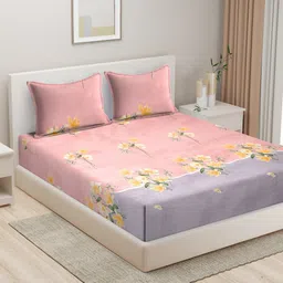 HOSTA HOMES Pink & Yellow Floral 280 TC King Pure Cotton Bedsheet with 2 Pillow Covers-image-96