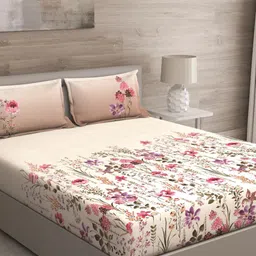 GM Pink & Purple Floral 150 TC Queen Bedsheet with 2 Pillow Covers-image-48