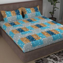 Aura Blue & Grey Floral 180 TC Cotton Queen Bedsheet with 2 Pillow Covers-picture-15