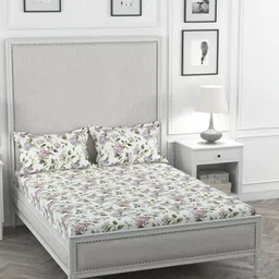 ROSARA HOME White & Pink Floral 200 TC Queen Bedsheet with 2 Pillow Covers-image-46