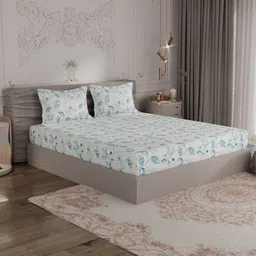 ROSARA HOME Blue & White Floral 300 TC Queen Bedsheet with 2 Pillow Covers-image-6