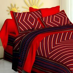 UBANIA COLLECTION Red & Blue Printed Cotton 120 TC Queen Bedsheet with 2 Pillow Covers-image-10