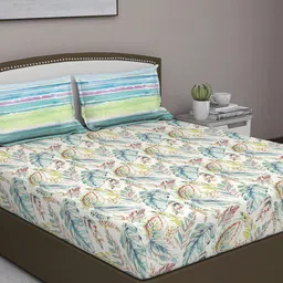 GM Blue & Green 180 TC Queen Bedsheet with 2 Pillow Covers-31