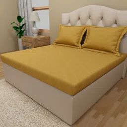 Himeya Gold-Toned Geometric Pure Cotton 300 TC Queen Bedsheet with 2 Pillow Covers-picture-16