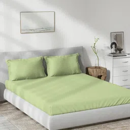DDecor Green Cotton 180 TC Queen Bedsheet With 2 Pillow Covers-image-53