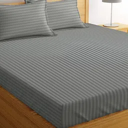 bsb home Grey Striped Cotton 180 TC Queen Bedsheet with 2 Pillow Covers-image-85