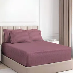 bsb home Pink Striped Microfiber 180 TC Fitted Queen Bedsheet with 2 Pillow Covers-image-92