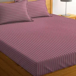 bsb home Pink Striped Cotton 180 TC Queen Bedsheet with 2 Pillow Covers-68