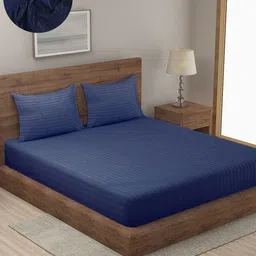 SOKNACK Blue Striped 300 TC Queen Bedsheet with 2 Pillow Covers-image-53