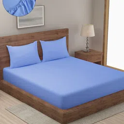 SOKNACK Blue Striped 300 TC Queen Bedsheet with 2 Pillow Covers-image-94