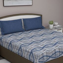 GM Blue & Grey 180 TC Queen Bedsheet with 2 Pillow Covers-image-34