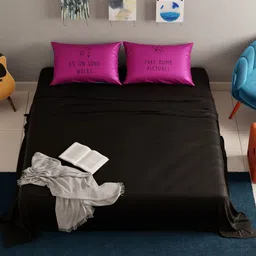 QuirkLoom Things I Want To Do Plain Sateen Double Bedsheet With 2 Pillow Covers-picture-1
