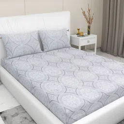 RD TREND Grey & White Printed 210 TC Pure Cotton King Bedsheet & 2 Pillow Covers-image-61