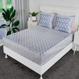 Kuber Industries Grey & White Ethnic Motifs 120 TC Cotton King Bedsheet & 2 Pillow Covers-image-95