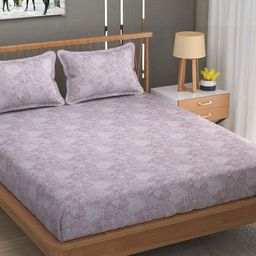 MAFATLAL Purple Floral 144 TC Cotton King Bedsheet With 2 Pillow Covers-image-28