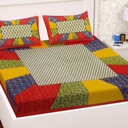 UBANIA COLLECTION Red Geometric Cotton 144 TC Queen Bedsheet with 2 Pillow Covers-image-10