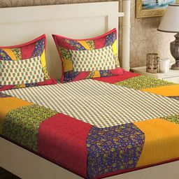 UBANIA COLLECTION Red Printed Cotton 144 TC Double Queen Bedsheet With 2 Pillow Covers-image-21