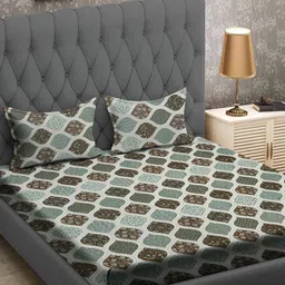 RRC Grey & Green Ethnic Motifs 164 TC Queen Bedsheet with 2 Pillow Covers-image-25
