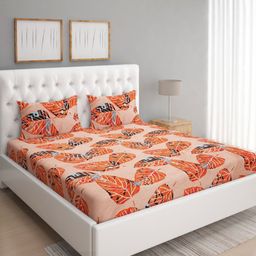 Aura Brown Floral 160 TC Queen Bedsheet with 2 Pillow Covers-image-60