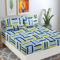 RRC White & Green Geometric 144 TC Queen Bedsheet with 2 Pillow Covers-image-51