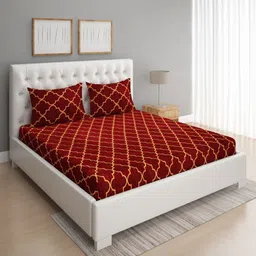 Aura Maroon Geometric Printed Microfiber 144 TC Queen Bedsheet Set-2.24 m x 2.42 m-image-51