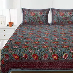 Texstylers Red & Grey Printed Cotton 250 TC King Bedsheet with 2 Pillow Covers-12