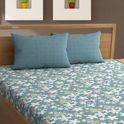 Bajo's Blue & White Floral 350 TC Cotton King Bedsheet with 2 Pillow Covers-image-71