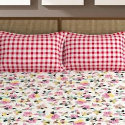 Bajo's White & Pink Floral Cotton 350 TC King Bedsheet With 2 Pillow Covers-image-88