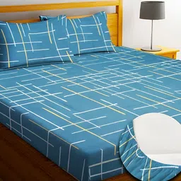 Innovative Edge Green Abstract 160 TC Cotton Fitted King Bedsheet With 2 Pillow Covers-image-74