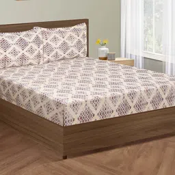 SWAYAM Veda Purple & Cream Abstract Cotton 160 TC King Bedsheet With 2 Pillow Covers-2