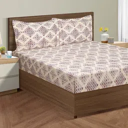 SWAYAM Zinnia Purple & White Geometric Cotton 160 TC King Bedsheet with 2 Pillow Covers-image-39